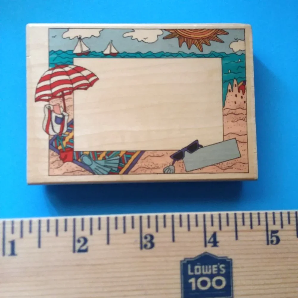 Beach Theme Wood Rubber Ink Stamp Frame Border Vacation Ocean Summer Crafts Fun